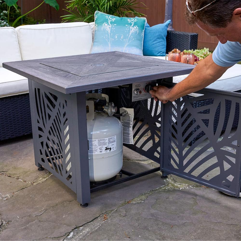 Lindsey 30 Inch Black Metal Square Gas Fire Pit Table