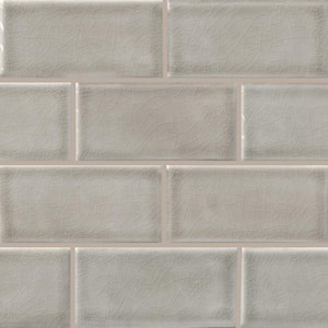 Dove Gray Handcrafted 3 in. x 6 in. Glossy Ceramic Wall Tile Sample (0.12 sq. ft.)