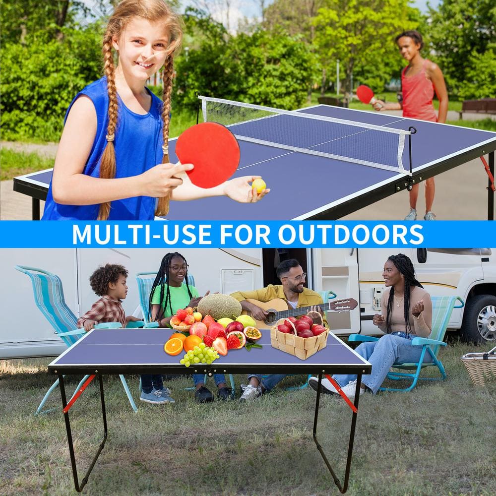 Blue Foldable Outdoor Ping Pong Table with Net and Paddles