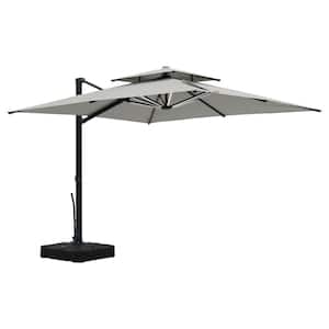 10 ft. x 10 ft. Outdoor Patio Cantilever Umbrella in Gray with Base and LED Strip