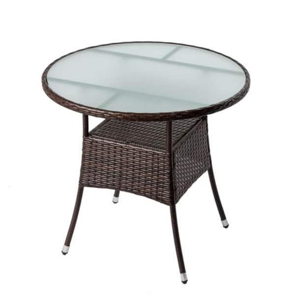 31.5 in. Brown Round Wicker and Resin Coffee Table for Outdoor, Patio, Yard, Deck and Garden