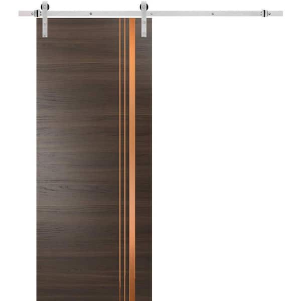 Sartodoors 24 in. x 80 in. 1 Panel Chocolate Ash Solid Wood with Honeycomb Sliding Barn Door with Hardware Kit