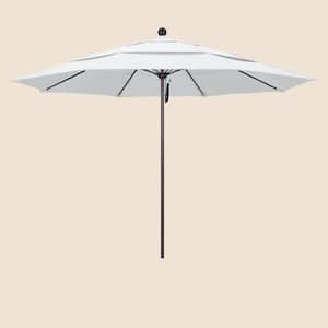 11 ft. Bronze Aluminum Commercial Market Patio Umbrella with Fiberglass Ribs and Pulley Lift in White Olefin