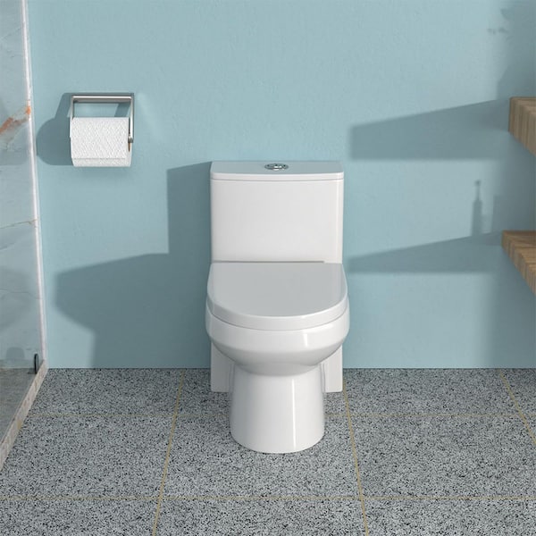 Ceramic 1-Piece Toilet 12-inch Rough-In 1.1/1.6 GPF Dual Flush Siphon Jet Elongated Toilet in White Seat Included