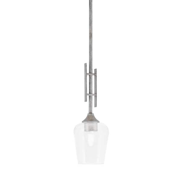 Unbranded Ontario 60-Watt, 1-Light Aged Silver Stem Hung Mini Pendant Light with Clear Bubble Glass Shade and No Bulb Included