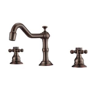 Roma 8 in. Widespread 2-Handle Metal Cross with Porcelain Buttons Bathroom Faucet in Oil Rubbed Bronze