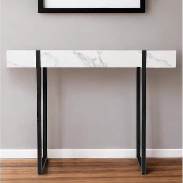 HomeRoots 44.38 in. White Rectangle Faux Marble Console Table