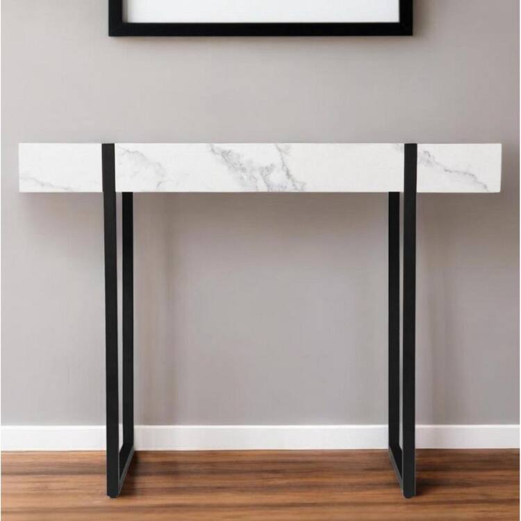 HomeRoots 44.38 in. White Rectangle Faux Marble Console Table