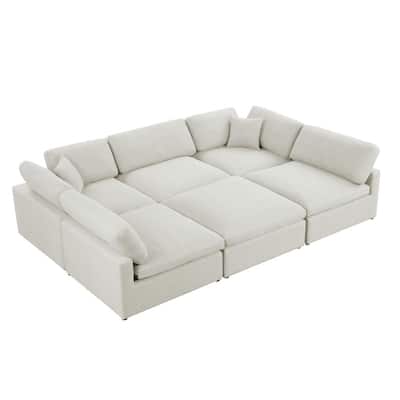Remington 118 in. W Armless 6-piece Linen Symmetrical Sectional Sofa in White (6-Seater)