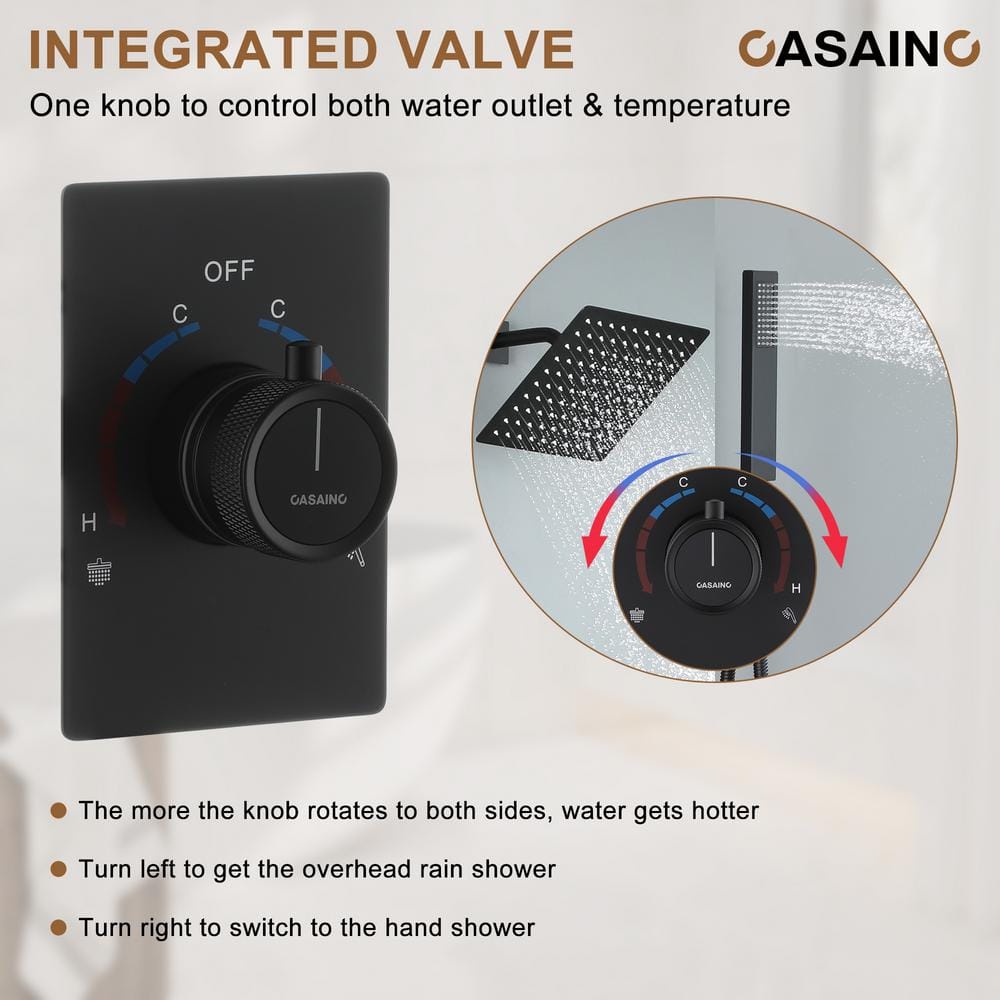 Matte Black Wall Mounted Rainfall Shower System with Handheld