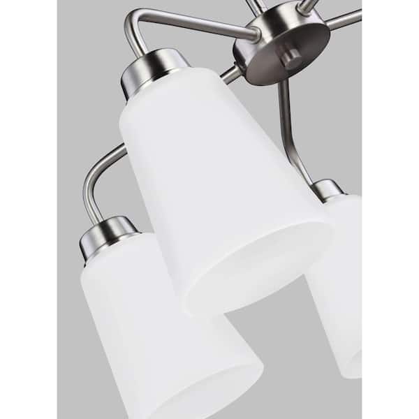 Generation Lighting - Kerrville 5-Light Brushed Nickel Traditional Transitional Single Tier Hanging Chandelier with Satin Etched Glass Shades