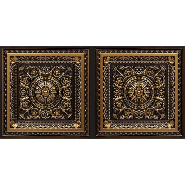 La Scala Antique Gold 2 ft. x 4 ft. PVC Glue-up or Lay-in Faux Tin Ceiling Tile (200 sq. ft. /Case)