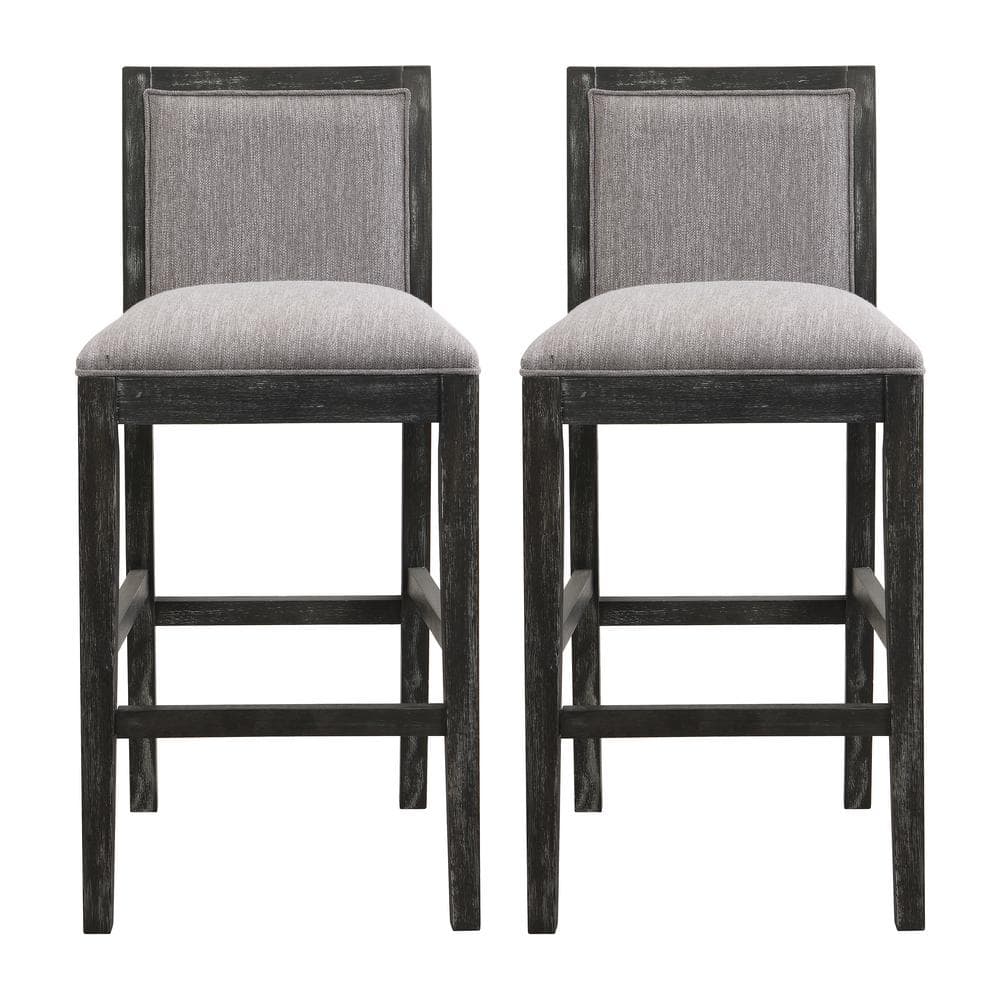 Modern Black and Grey Upholstered Wood Counter Stools, Set of 2