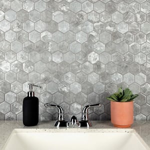 Flo 2 in. Hex Grey 11-1/8 in. x 12-5/8 in. Porcelain Mosaic Tile (10.0 sq. ft./Case)