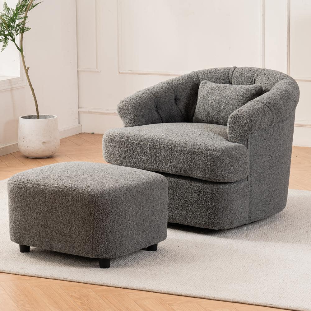 aisword Modern Luxury Teddy Velvet Fabric Swivel Barrel Chair with ...