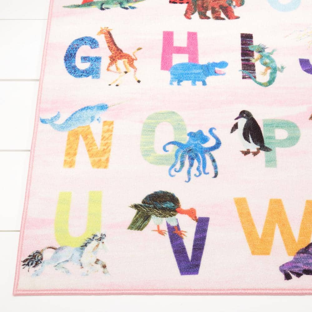 Pink Alphabet Zoo Synthetic Rectangular Kids Area Rug 4' x 6'