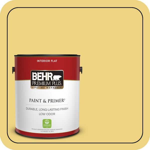 BEHR PREMIUM PLUS 1 gal. #380D-4 Feather Gold Flat Low Odor Interior Paint & Primer