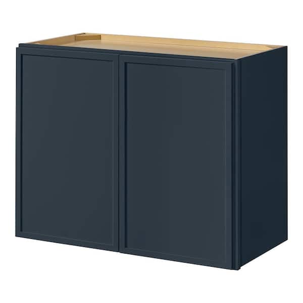 Leyton 30 in. W x 12 in. D x 24 in. H Ready to Assemble Plywood Slim Shaker Wall Bridge Kitchen Cabinet in Ink Blue