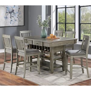 Noreste 7-Piece Gray with Care Kit Wood Top Counter Height Dining Table Set