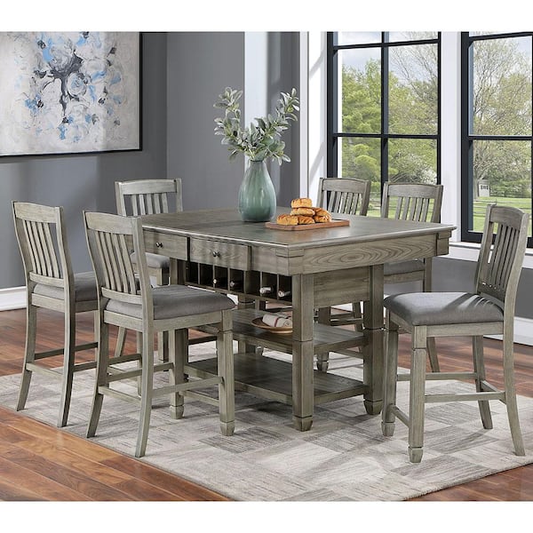 Furniture of America Noreste 7-Piece Gray with Care Kit Wood Top Counter Height Dining Table Set