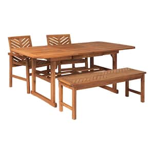 Brown 4-Piece Extendable Wood Outdoor Patio Dining Set
