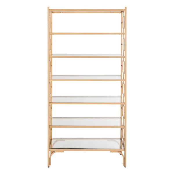 SAFAVIEH 72 in. Gold/Clear Metal 7-shelf Etagere Bookcase with Open Back