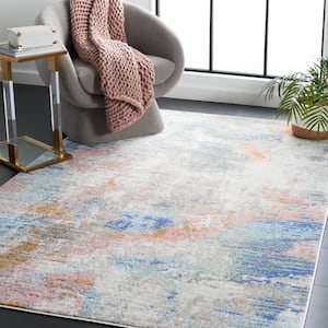 Skyler Collection Beige Blue/Pink 7 ft. x 7 ft. Abstract Striped Square Area Rug