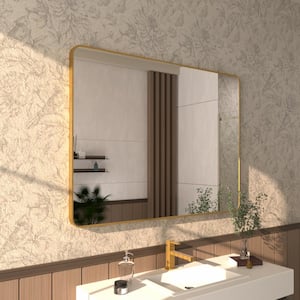 Cosy 48 in. W x 36 in. H Rectangular Framed Wall Bathroom Vanity Mirror in Brass