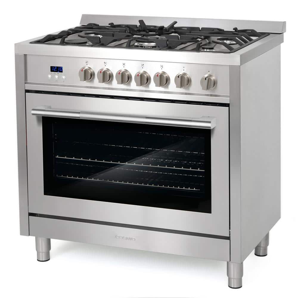 36'' Stainless Steel Gas Range with 5 Burners and Convection Oven