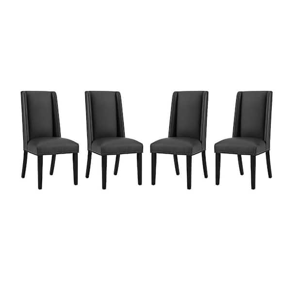 Baron Modern Tall Back Wood Faux Leather Upholstered 4-Dining Chairs in Black