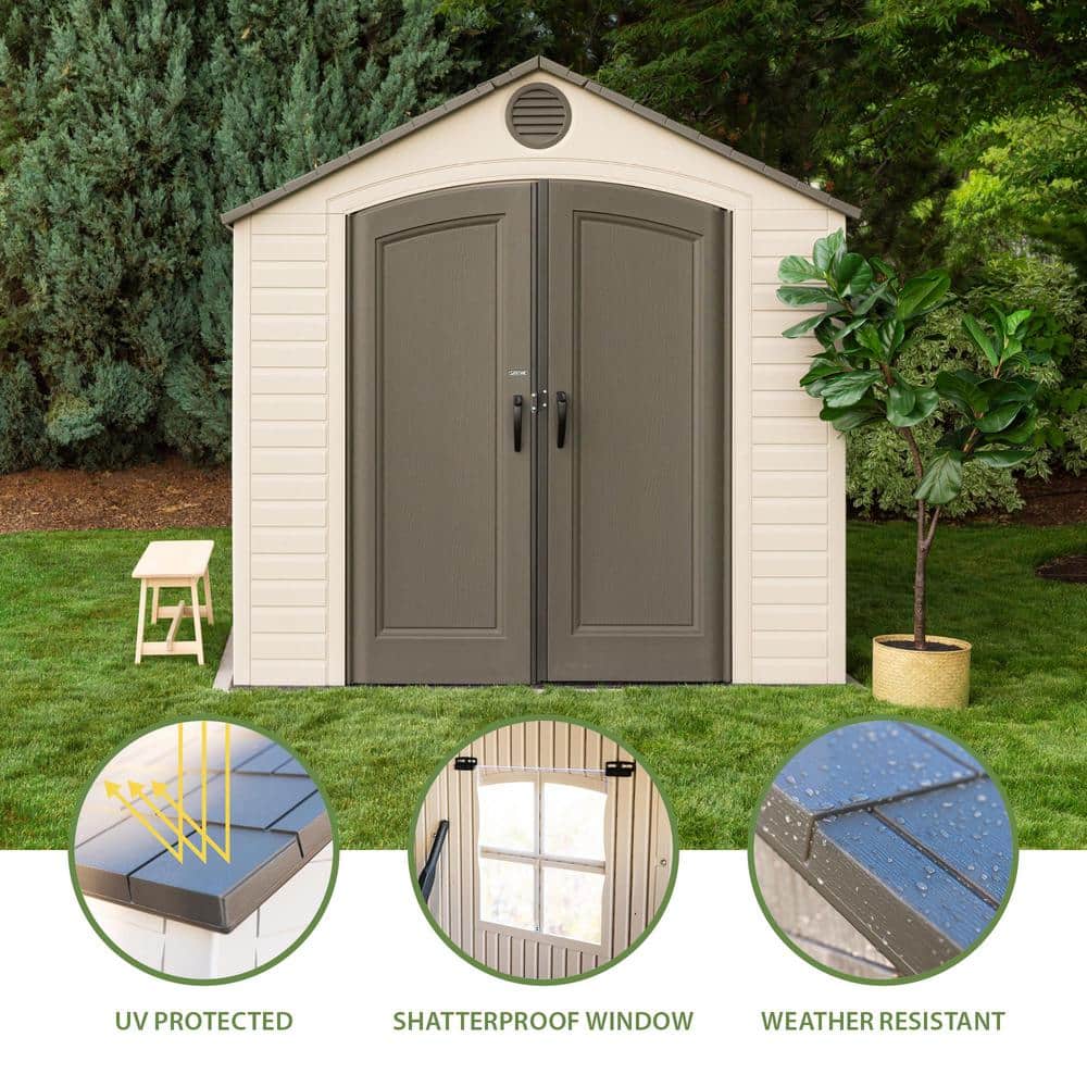 8' x 12.5' Brown Polyethylene Outdoor Storage Shed with Shelving and Windows