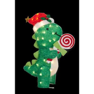 26 in. White light UL Dinosaur with Peppermint Sculpture