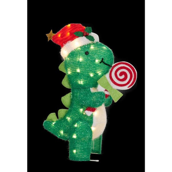 Everstar 26 in. White light UL Dinosaur with Peppermint Sculpture
