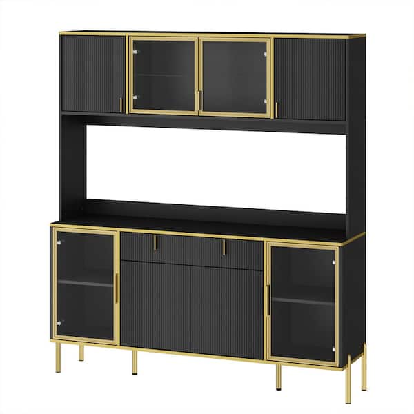 FUFU&GAGA Black 31.5 in. Table Height Wooden Wine Cabinet, Sideboard, Storage cabinet with Adjustable Shelves and A Large Drawer