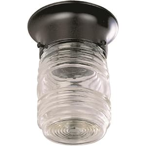 1-Light Indoor Black Flush Mount Ceiling Fixture with Honey / Jelly Glass Jar Shade