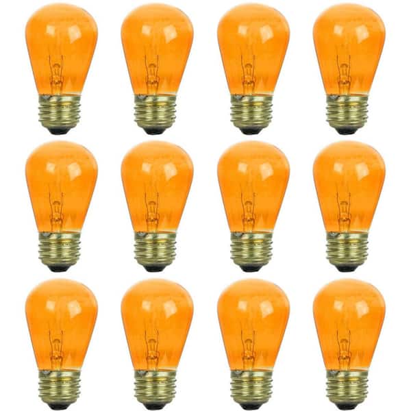 Sunlite 11-Watt S14 Incandescent Dimmable Transparent Orange Party Bulbs for String Lights Mercury Free Light Bulb (12-Pack)
