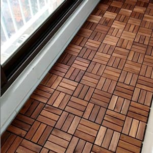 12 in. W Brown Checker Pattern Solid Acacia Wood Wide Plank Hardwood Flooring Floor Tile (10 sq. ft.) (10-pack)