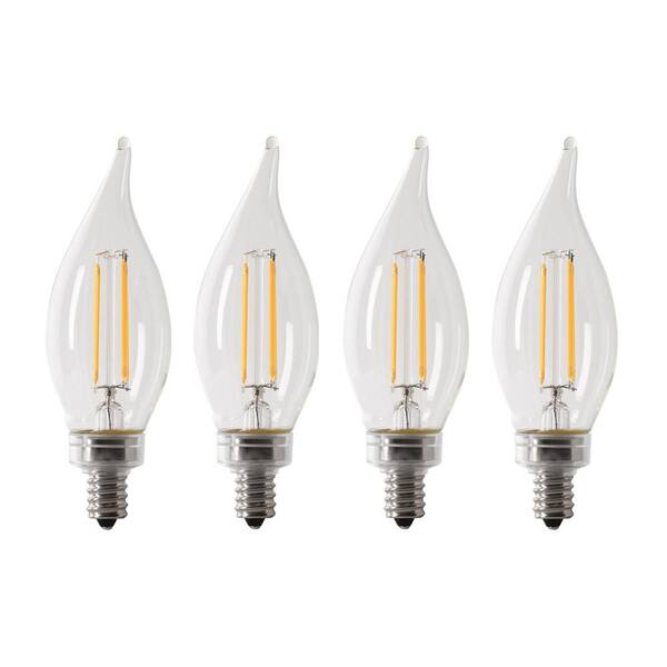 Feit Electric 60-Watt Equivalent BA10 E12 Candelabra Dimmable Filament CEC Clear Chandelier LED Light Bulb, Daylight 5000K(4-Pack)