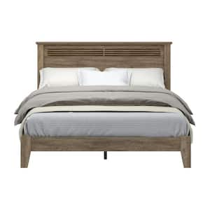 Harlowin Louvered Knotty Oak Brown Wood Frame Queen Platform Bed with Headboard