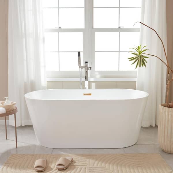 Bordeaux 54 in. Acrylic Flatbottom Freestanding Bathtub in White/Titanium Gold