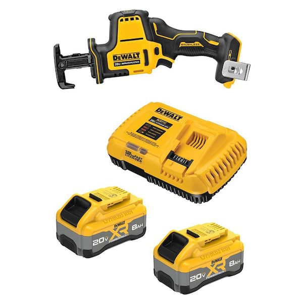 ATOMIC 20V MAX Lithium-Ion Cordless Brushless Compact Reciprocating Saw with (2) 20V MAX XR 8.0 Ah Batteries and Charger