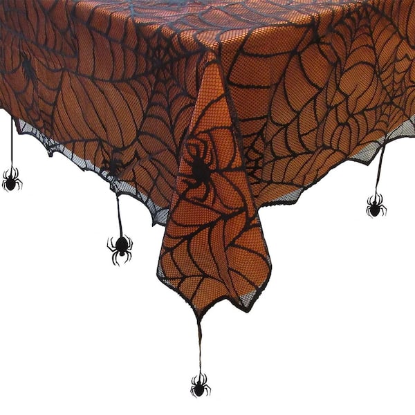 Colordrift Halloween Spiderweb Spider Black Tablecloth 60" X 84" Oblong New 