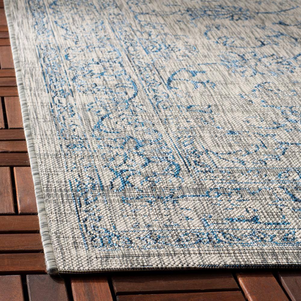 Gray/Navy 9' x 12' Stain-Resistant Synthetic Rectangular Rug