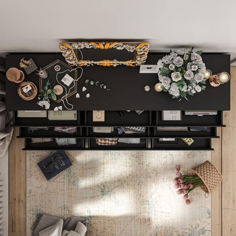 9-Drawer Black Wood Dresser Modern Style 31.5 in. H x 63 in. W x 15.7 in. D - thumbnail 5