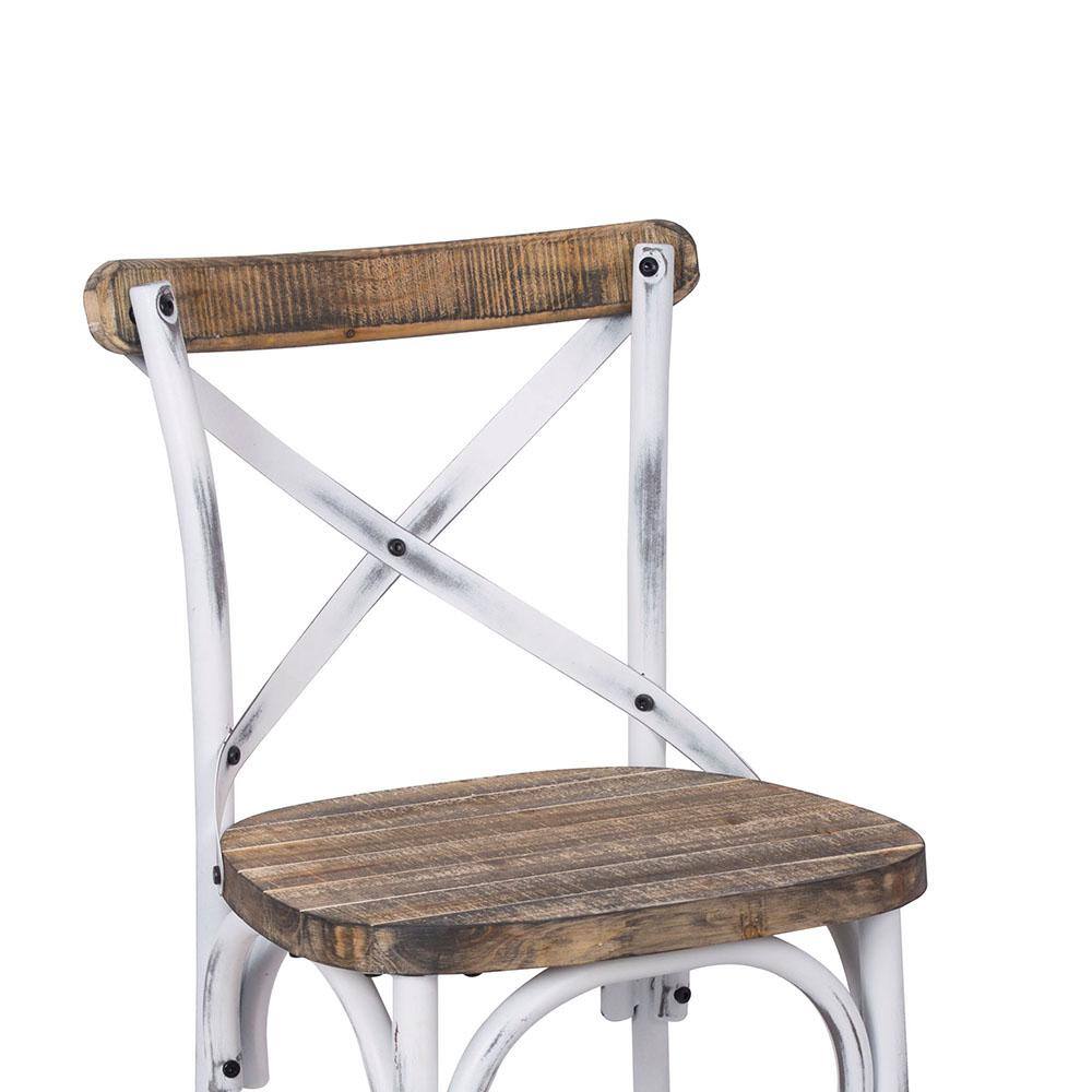 Antique White & Oak Rustic Metal-Accented Bar Chair