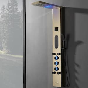 5-Jet Rainfall Shower Panel System with Rainfall Shower Head and Shower Wand Shower Tower With LED Light in Black Gold