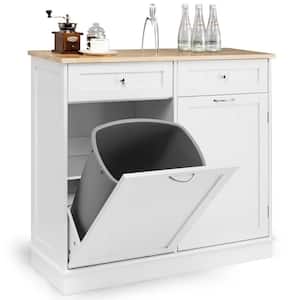 39.5 in. W x 14 in. D x 35.5 in. H in White Wood Assemble KitchenCabinet with Single Trash Can Holder & Adjustable Shelf