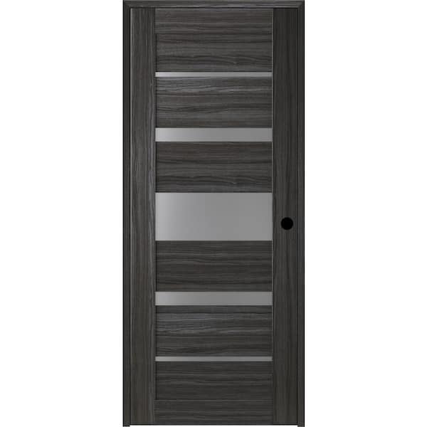 Belldinni Kina 24 in. x 80 in. Left-Hand 5-Lite Frosted Glass Solid Core Gray Oak Composite Single Prehung Interior Door