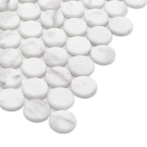 Penny Round White 6 in. x 6 in. x 0.4 in. Recycled Glass Marble Looks Floor and Wall Mosaic Tile (Sample 0.25 sq. ft.)
