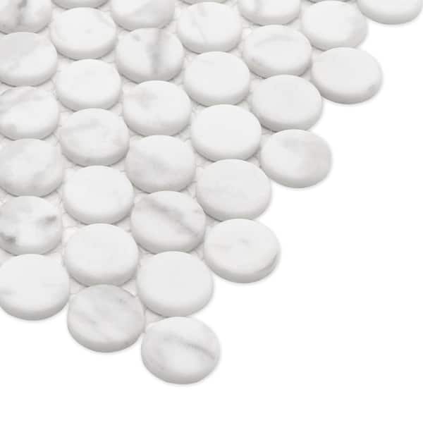 Penny Round White 6 in. x 6 in. x 0.4 in. Recycled Glass Marble Looks Floor and Wall Mosaic Tile (1-Pack, 0.25 sq. ft.)